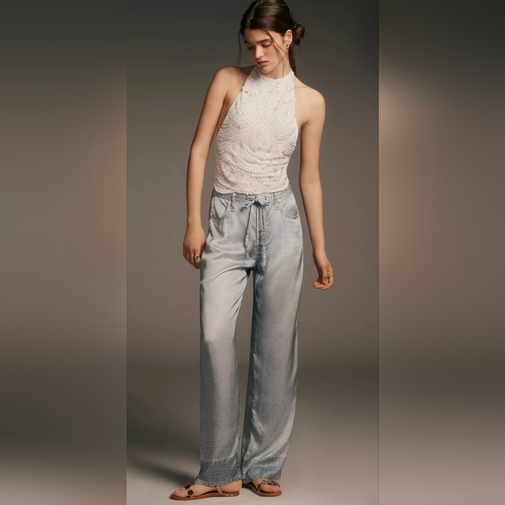 rag & bone Miramar Satin Phoebe Mid-Rise Wide-Leg Jeans Size XL